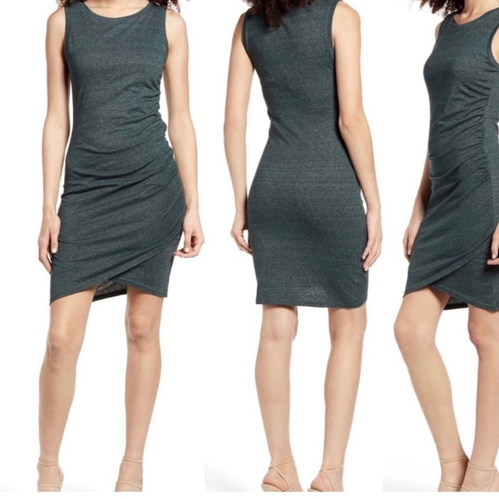 Leith ruched sleeveless bodycon emerald green tank dress